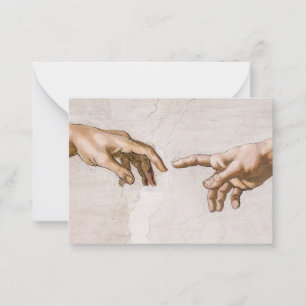 Handen van God de vader en Adam van Michelangelo Notitiekaartje