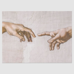 Handen van God de vader en Adam van Michelangelo Tissuepapier