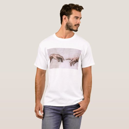 Handen van God en Adam, de schepping - Michelangel T-shirt (Voorkant volledig)