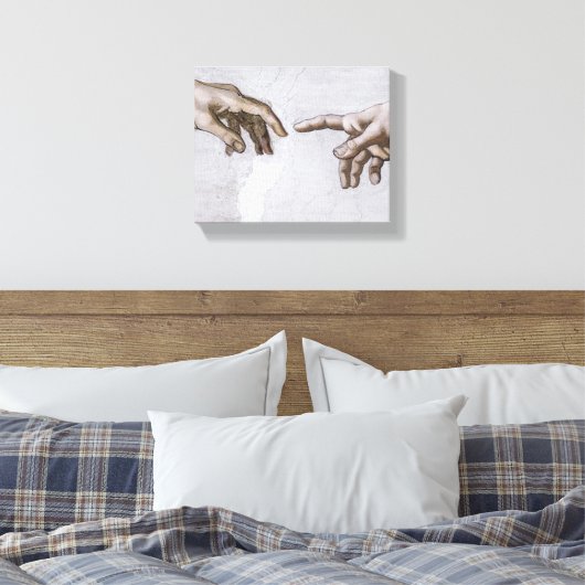 Handen van God en Adam van Michelangelo Canvas Afdruk (Insitu (Slaapkamer))