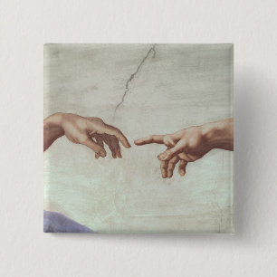 Handen van God en Adam Vierkante Button 5,1 Cm