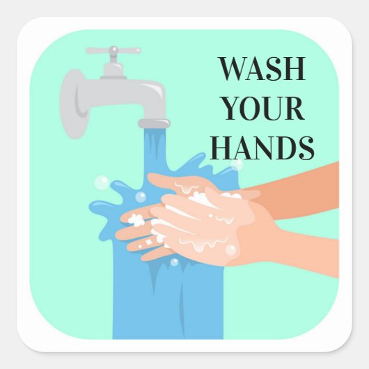 Handen wassen met zeep vierkante sticker (Voorkant)