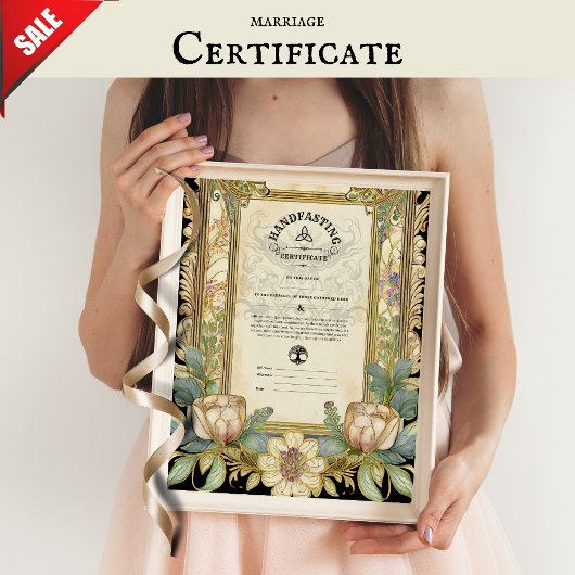 HANDFASTING CERTIFICAAT BLOEMEN CELTISCHE WICCA PA POSTER