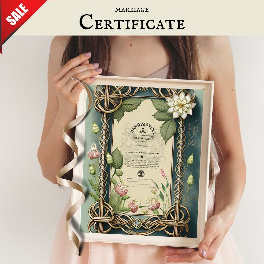 HANDFASTING CERTIFICAAT GROEN CELTISCH WICCA PAGAN POSTER
