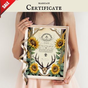 HANDFASTING CERTIFICAAT STAG ANTLERS PAGAN FLORAL POSTER