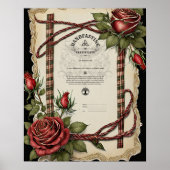 HANDFASTING CERTIFICAAT TARTAN ROZEN ROOD GROEN POSTER (Voorkant)