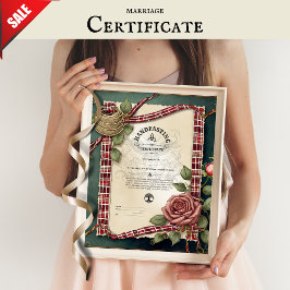 HANDFASTING CERTIFICAAT TARTAN ROZEN ROOD GROEN POSTER