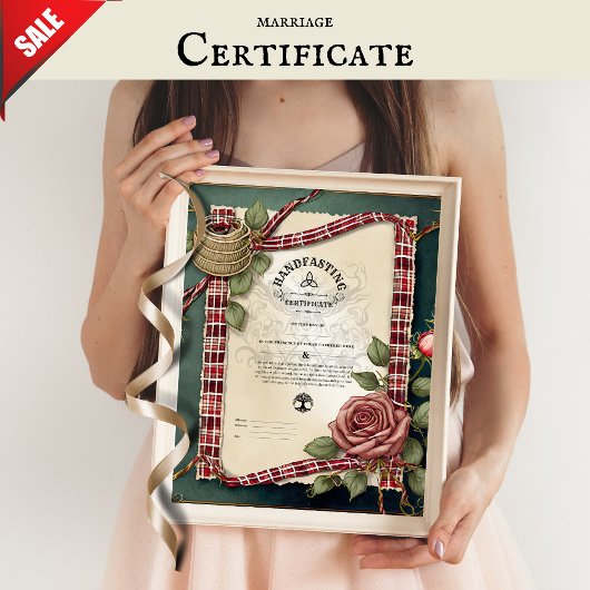 HANDFASTING CERTIFICAAT TARTAN ROZEN ROOD GROEN  POSTER