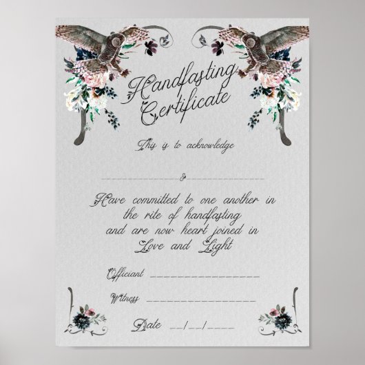 Handfasting Certificate Poster - Upon a Dream  (Devant)