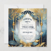 HANDFASTING UITNODIGINGEN BLAUWGROEN GOUD (Voorkant)