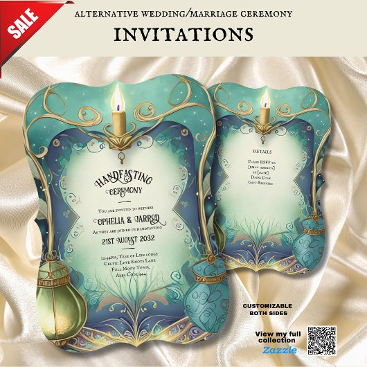HANDFASTING-UITNODIGINGEN GROEN GOUD ETHEREAAL KAART
