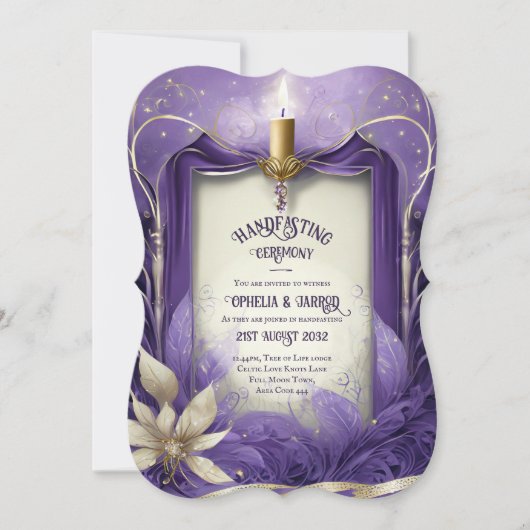HANDFASTING UITNODIGINGEN PAARSE GOUDEN ETHERAL (Voorkant)