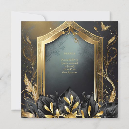 HANDFASTING UITNODIGINGEN ZWART GOUD ETHERAL (Achterkant)
