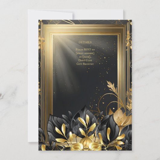 HANDFASTING UITNODIGINGEN ZWART GOUD ETHERAL (Achterkant)