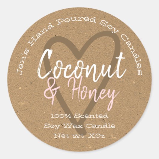  handgegoten zgn. kaarsen voor kraftpapier ronde sticker (Voorkant)