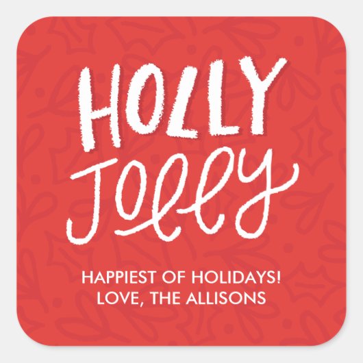 Handgeklede Holly Jolly Kerst stickers - Rood (Voorkant)