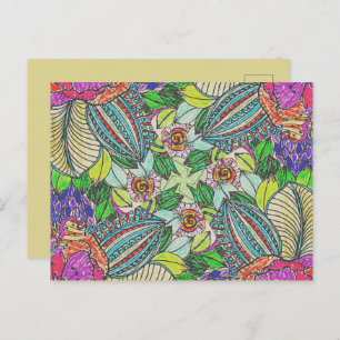 Handgekleurde Funky Cactus bloemen   Briefkaart