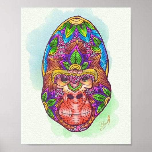 handgekleurde gorilla poster (Voorkant)