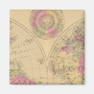 Handgekleurde lithografische kaart van de wereld magneet
