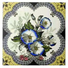 Handgekleurde Victoriaans geplateerde Floral Trans Tegeltje