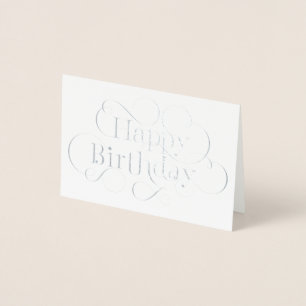 Handgeletterde Happy Birthday tekst met bloemetjes Folie Kaarten