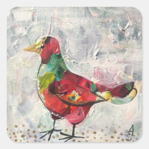 Handgemaakt acrylschilderij _ kolibrivogel vierkante sticker