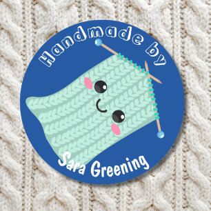 Handgemaakt breien label, verzorgingslabel, Gemaak Ronde Sticker