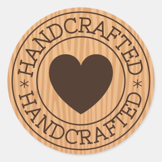 Handgemaakt, bruin stempel met hart op houtontwerp ronde sticker (Voorkant)