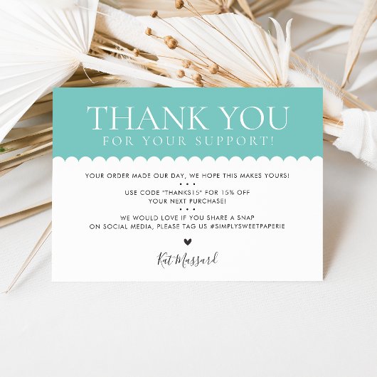 HANDGEMAAKT DANK U professionele  mint groen Bedankkaart