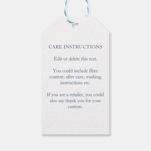 Handgemaakt door Custom Name met Care Instructions Cadeaulabel (Achterkant)