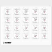 Handgemaakt door Custom Name Pink Doodle Heart Vierkante Sticker (Vel)