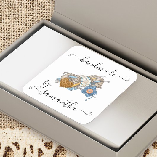 Handgemaakt door Custom Name Yarn Haken en Buttonn Vierkante Sticker