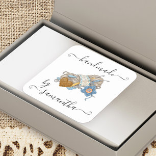 Handgemaakt door Eigen naam Yarn Hooks en Buttonne Vierkante Sticker