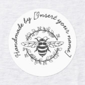Handgemaakt door Jouw naam Bee Wreath Iron-On Labels (Design 2)