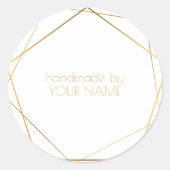 Handgemaakt door modern wit geometrisch goud effec ronde sticker (Voorkant)
