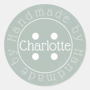 Handgemaakt door naaien knop papier sticker
