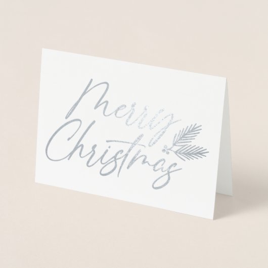 Handgemaakt Merry Christmas script w / Pine boughs Folie Kaarten (Voorkant)
