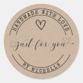 Handgemaakt met de elegante scriptkraft van Love Ronde Sticker (Voorkant)