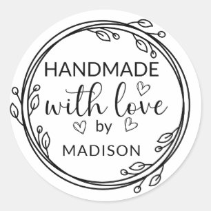 Handgemaakt met de naam Liefde Aangepaste Naam Ronde Sticker