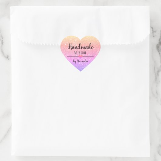 Handgemaakt met het liefdesregenbooglitterscript hart sticker (Tas)