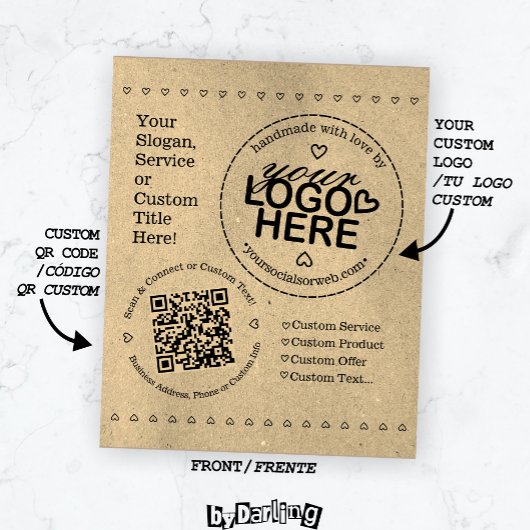 Handgemaakt met Liefde Custom Logo QR Code Rustic Flyer