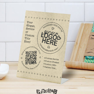 Handgemaakt met Liefde Custom Logo QR Code Rustic Reclamebord Met Voetstuk