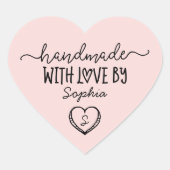 Handgemaakt Met Liefde Custom Monogram Hart Sticke Sticker (Voorkant)