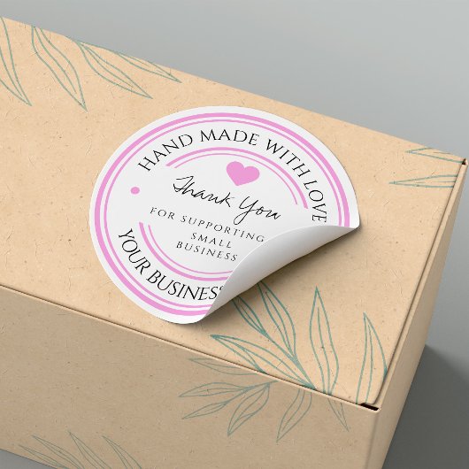 handgemaakt met liefde | dank u zwarte roze sticke ronde sticker