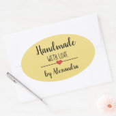 Handgemaakt met liefde geel modern ovale sticker (Envelop)