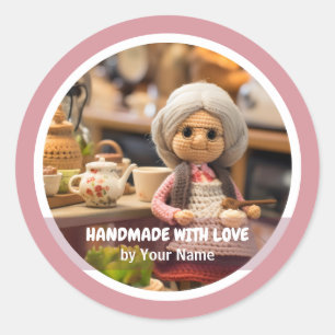 Handgemaakt met liefde Gehaakte dame keuken Ronde Sticker