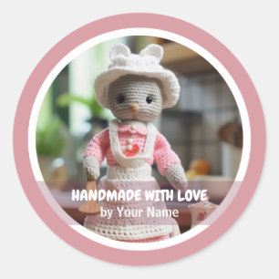 Handgemaakt met liefde gehaakte muis keuken ronde sticker