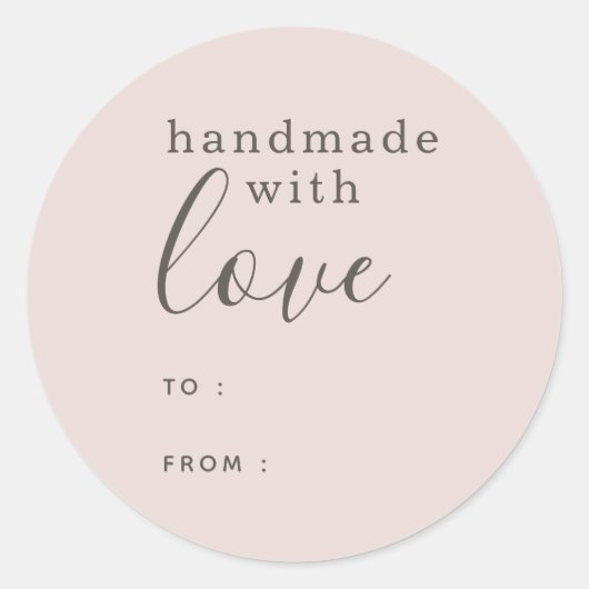 Handgemaakt met liefde gepersonaliseerd roze ronde sticker (Voorkant)