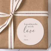 Handgemaakt met liefde gepersonaliseerd roze ronde sticker