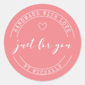 Handgemaakt met liefde gepersonaliseerde monogram ronde sticker (Voorkant)